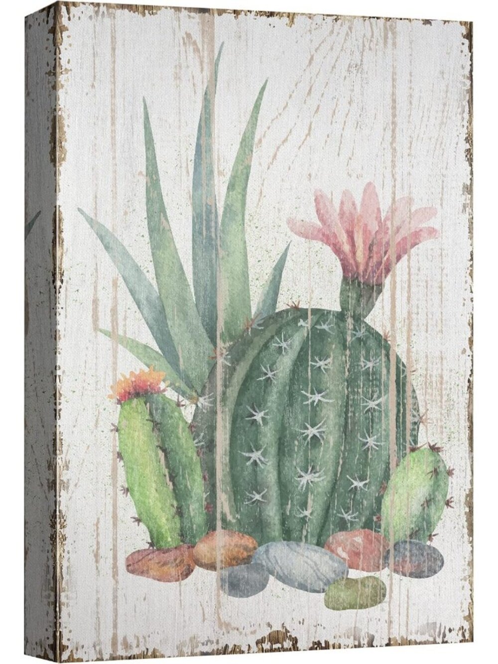 New Canvas Wall Art - Green Cactus with Pink Flower, Modern Floral Decor 32x48